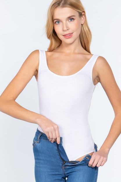 SLEEVELESS DOUBLE SCOOP NECK COTTON BODYSUIT