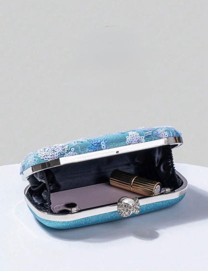 FLORAL SEQUIN EVENING CLUTCH BAG