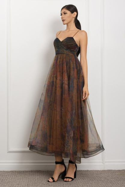 SPAGHETTI SHOULDER CORSET TULLE MAXI PARTY DRESS