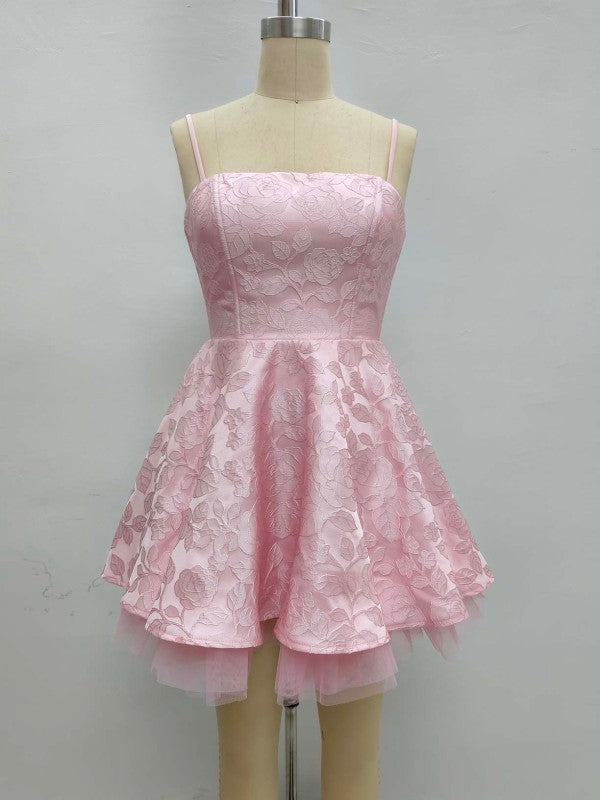 FLORAL JACQUARD TULLE SKATER MINI PARTY DRESS