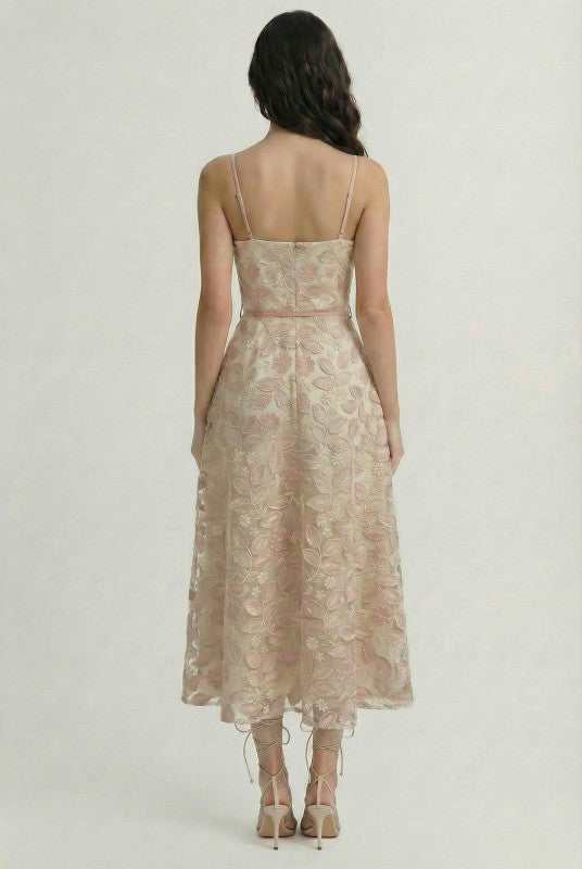 FLORAL EMBROIDERED MIDI DRESS