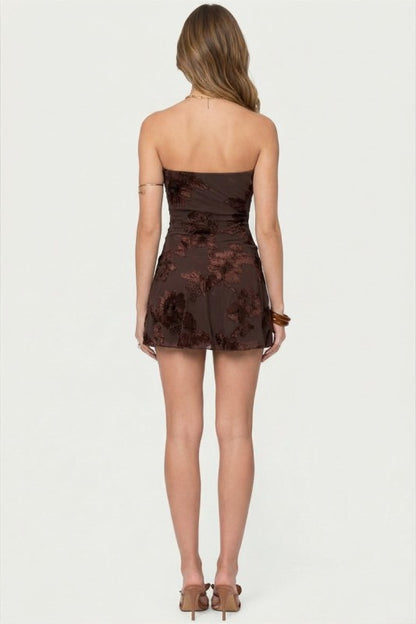 FLORAL EMBROIDERY STRAPLESS MINI DRESS