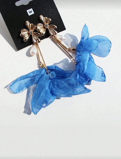 MESH BLUE FLOWER EARRINGS
