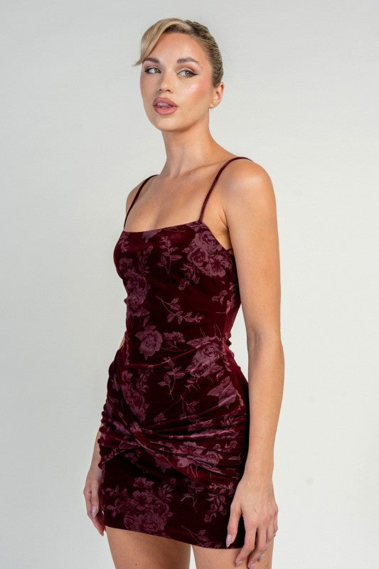 FRONT TWIST VELVET MINI DRESS