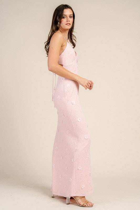 MAXI STRAPY DRESS WITH FLORAL APPLIQUE