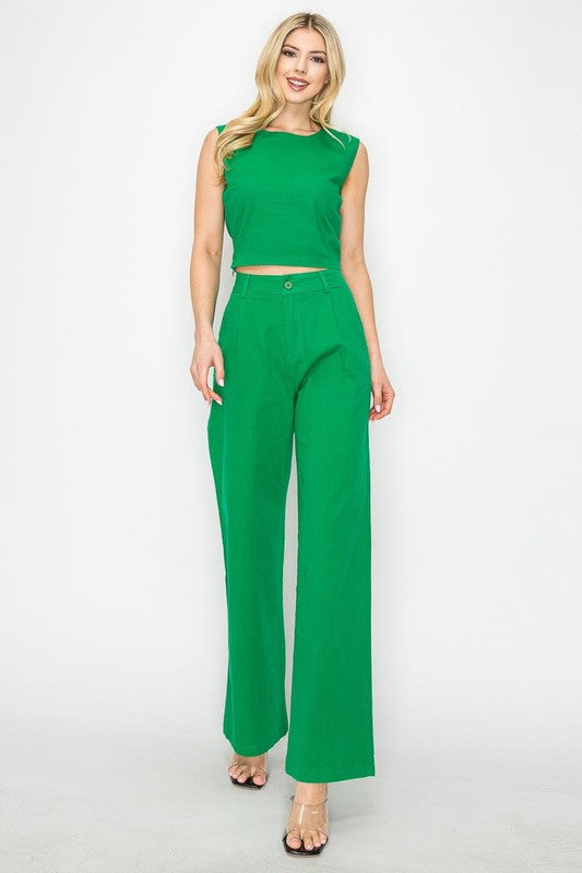 CROP TOP & WIDE LEG PANTS MATCHING SET