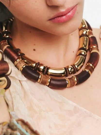 2 PCS BOHEMIAN WOODEN NECKLACE SET