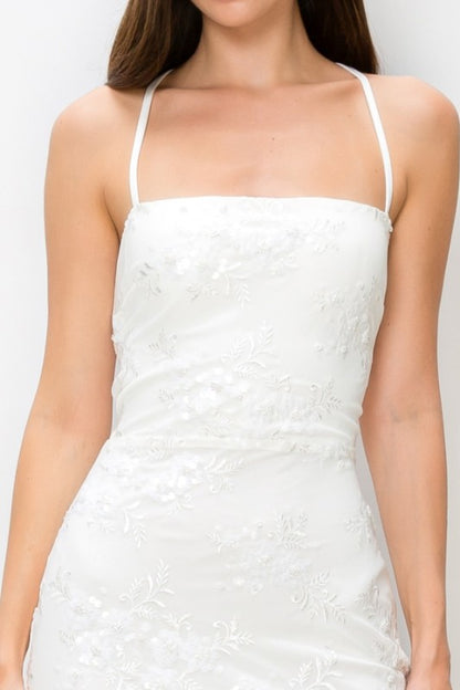 FLORAL SEQUIN APPLIQUÉ MAXI COCKTAIL DRESS
