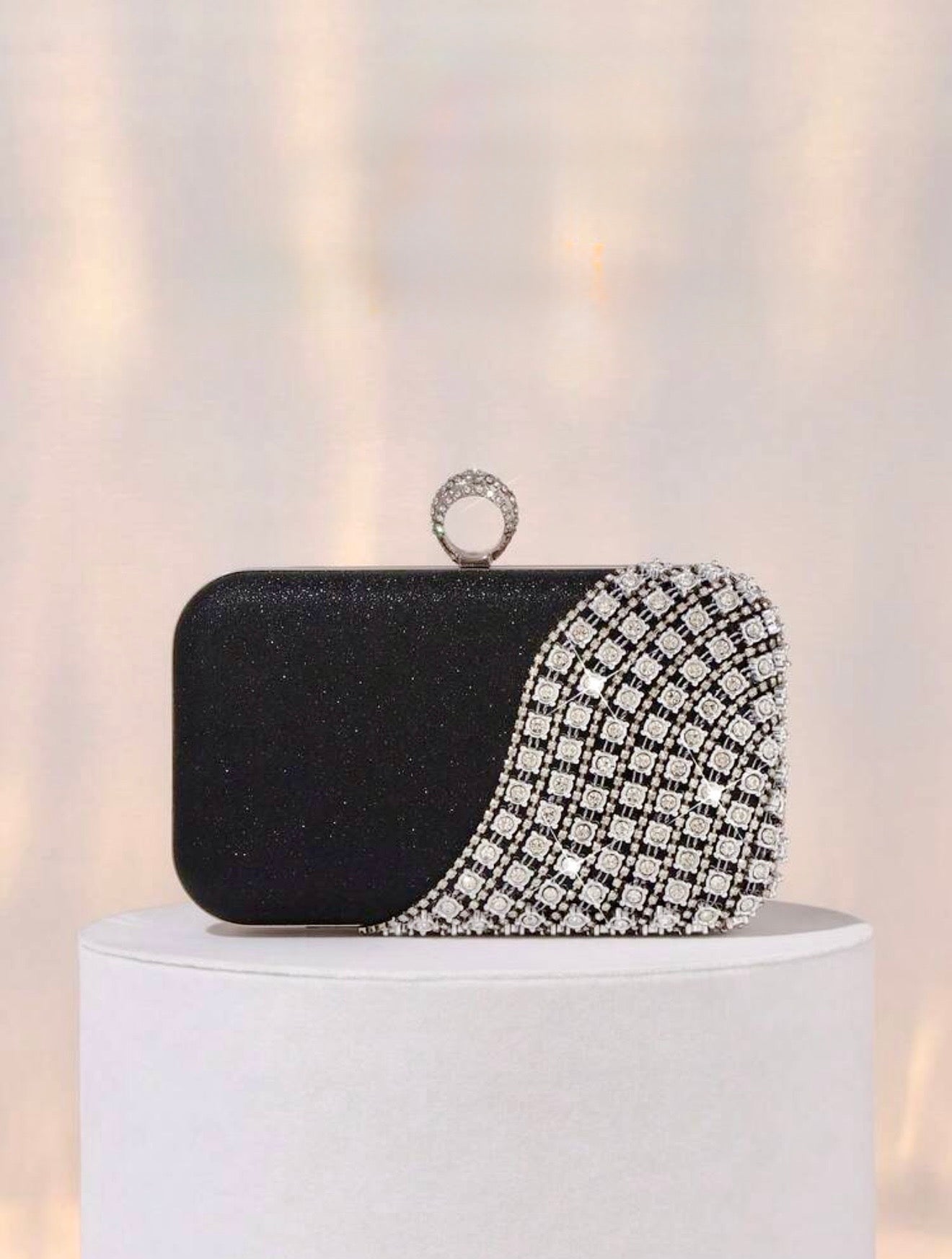 ELGANT VELVET DIAMOND SEQUIN BOX-SHAPED EVENING CLUTCH