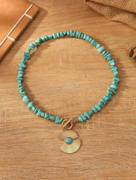 BEADED ROUND CHARM NECKLACE