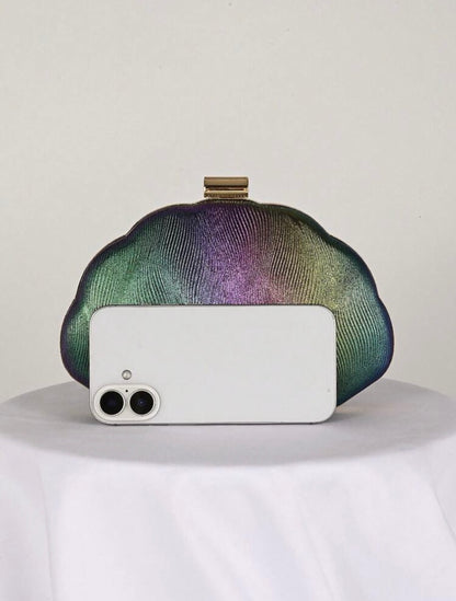 SEASHELL PU LEATHER BOX SHAPED EVENING CLUTCH BAG
