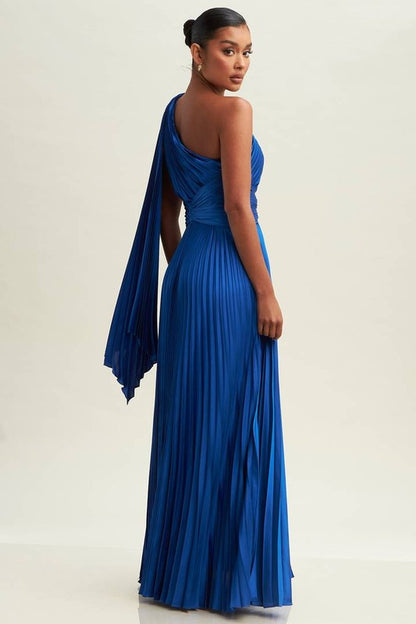 ONE SHOULDER PLEATED MAXI DRESS