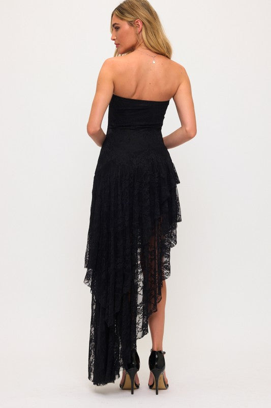 LACE DOUBLE LAYER ASYMMETRICAL MAXI DRESS