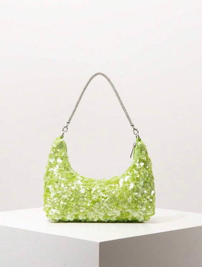 TOP HANDLE SEQUINED SHOULDER PARTY CLUTCH BAG