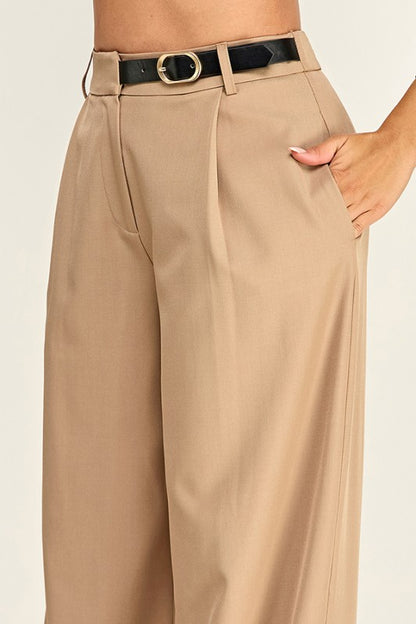 SIDE BELTED WIDE LEG TROUSER PANTS