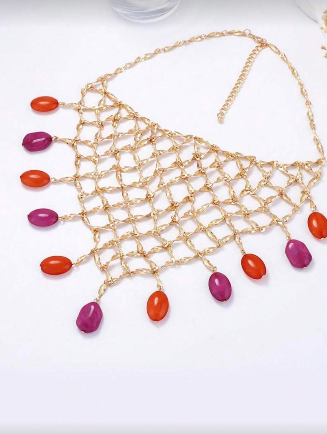 METAL GRID SHAPED PENDANT GOLD NECKLACE