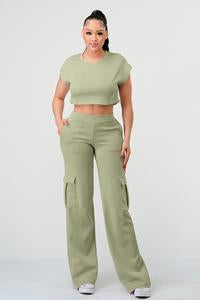 2 PIECES WIDE LEG CARGO PANTS SET