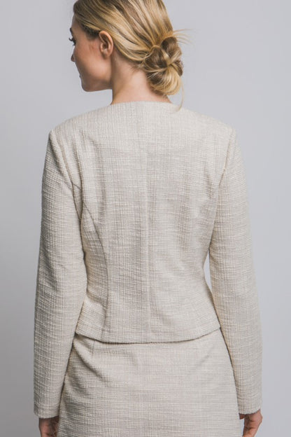 BUTTON UP TWEED ROUND NECKLINE SHAKET