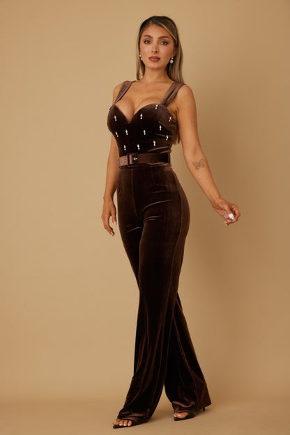 VELVET DIAMOND STUDD JUMPSUIT