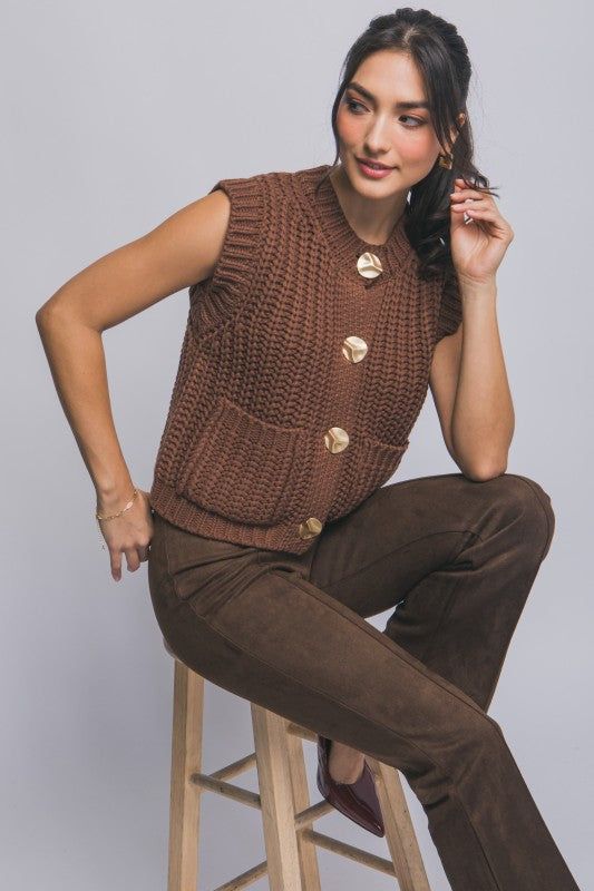 GOLD BUTTON DOWN KNIT VEST