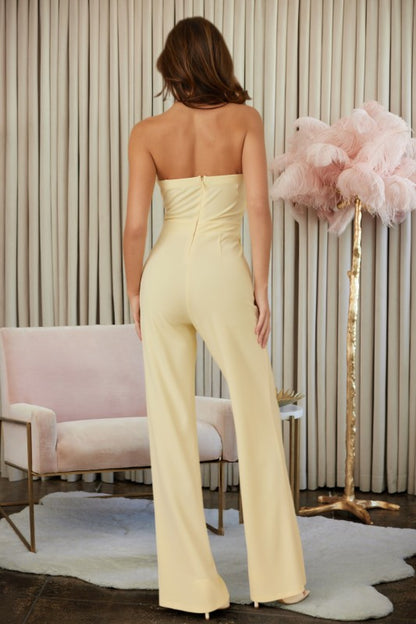 OFF SHOULD BUTTON TRIM FASHION JUMPSUIT