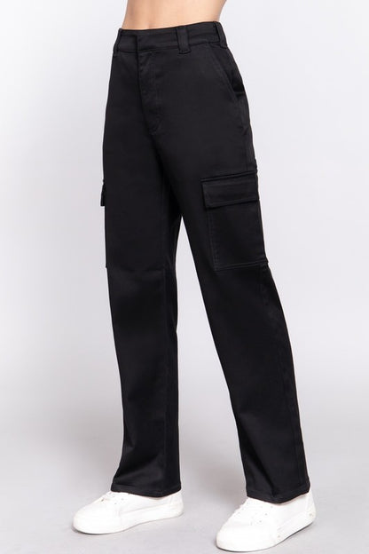 SIDE POCKETS STRAIGHT FIT LONG PANTS