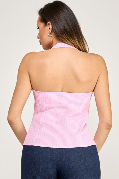HALTER NECK GOLD SUN BUTTON DETAIL TOP
