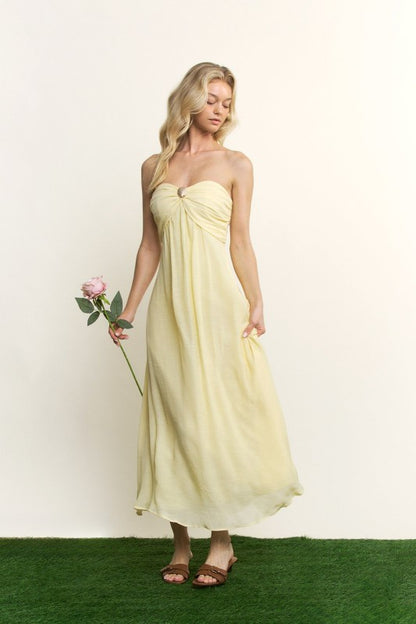 TWISTED STRAPLESS MIDI DRESS