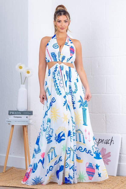 CUTOUT PRINTED MAXI DRESS