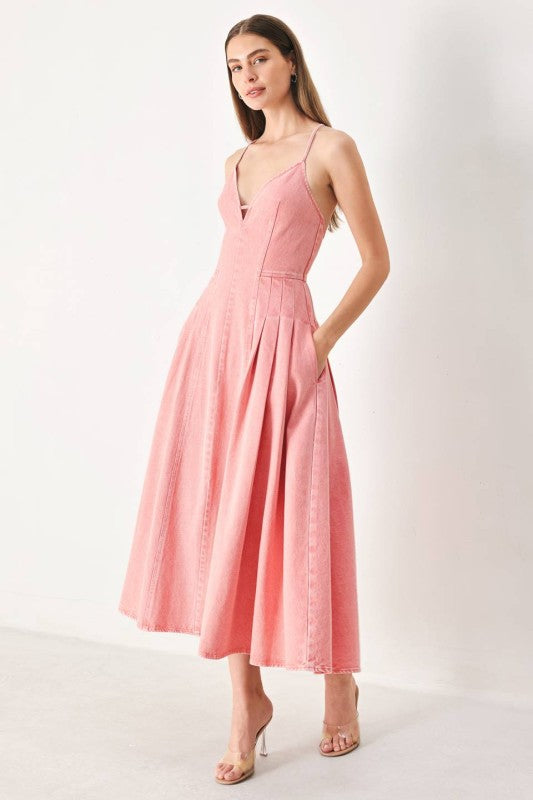 WASHED WOVEN MIDI DRESS