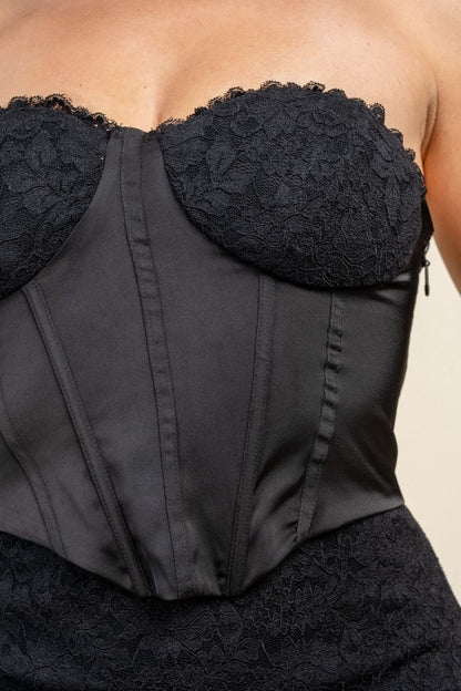 STRAPLESS LACE CORSET MINI PARTY DRESS