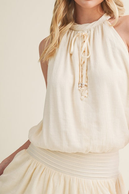 FRONT LACE UP HALTER MINI DRESS