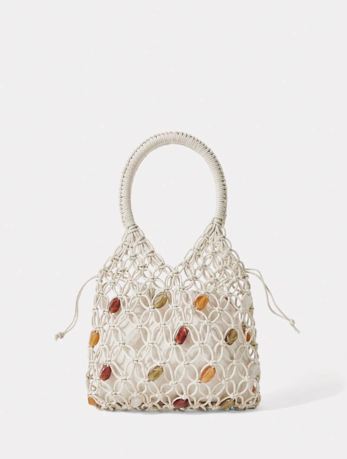 TOP HAND WOOVEN BEACH HANDBAG WITH COLORFUL BEADS