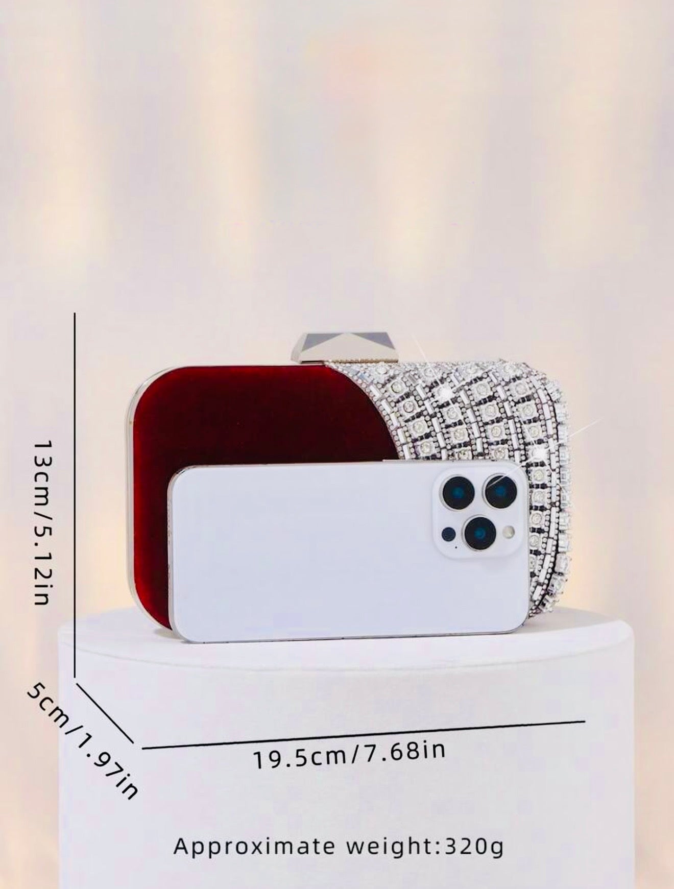 ELGANT VELVET DIAMOND SEQUIN BOX-SHAPED EVENING CLUTCH