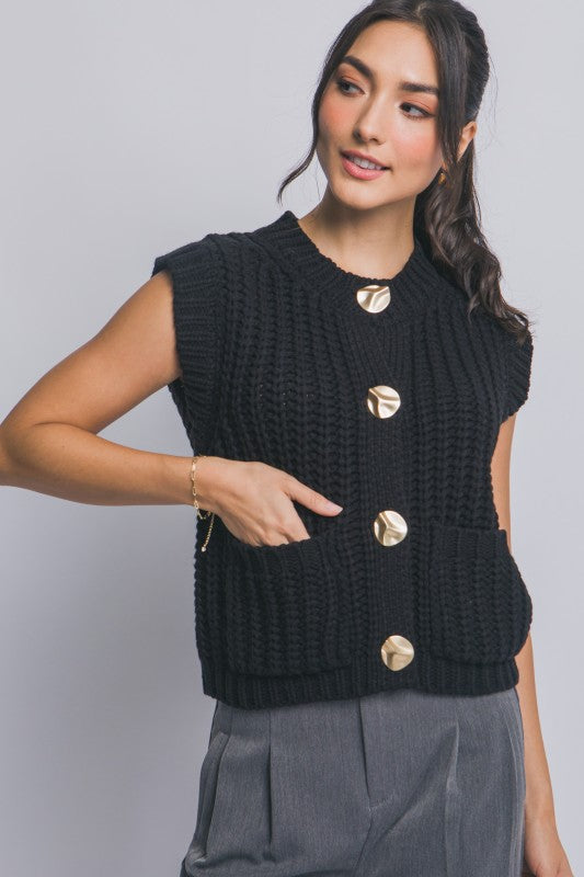 GOLD BUTTON DOWN KNIT VEST