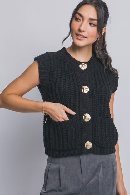 GOLD BUTTON DOWN KNIT VEST