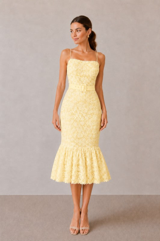 LACE FLOUNCE MIDI DRESS