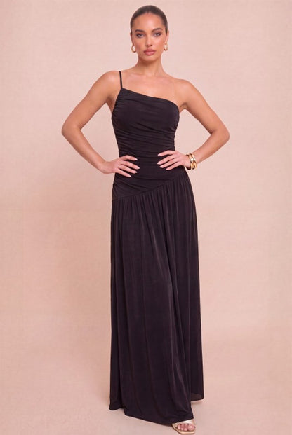 RUCHED ONE SHOULDER MAXI DRESS