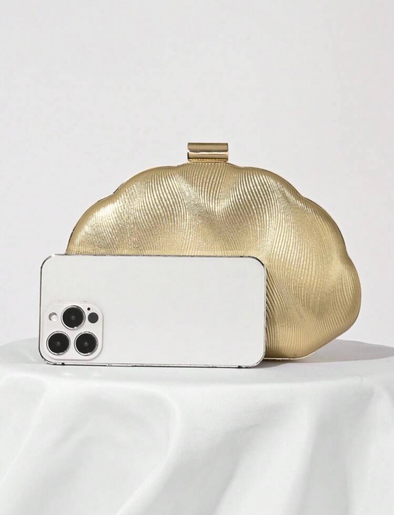 SEASHELL PU LEATHER BOX SHAPED EVENING CLUTCH BAG