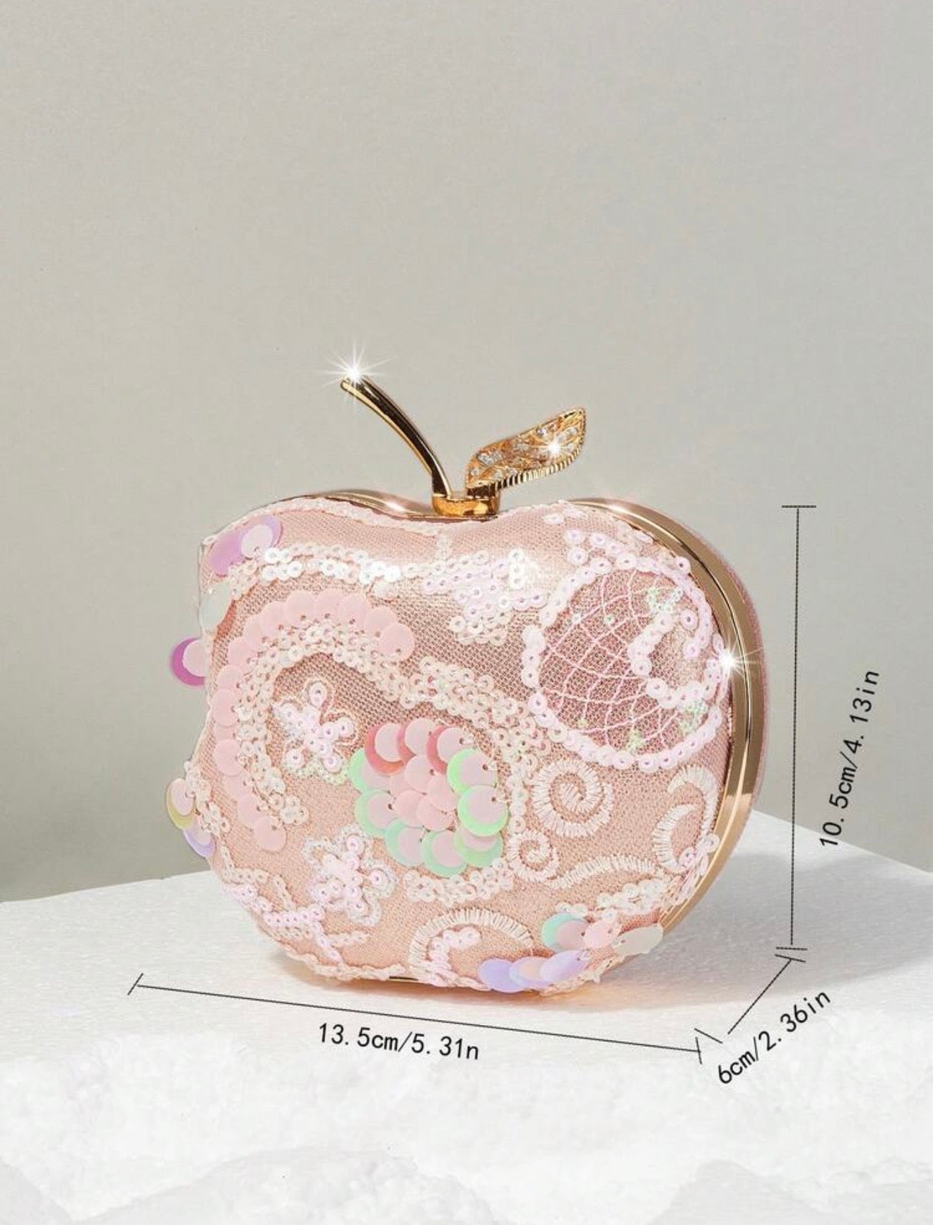PINK APPLE SHAPED SEQUIN EVENING CLUTCH