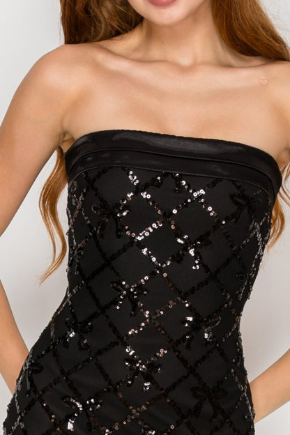 SEQUIN RIBBON BODYCON MINI PARTY DEEAA