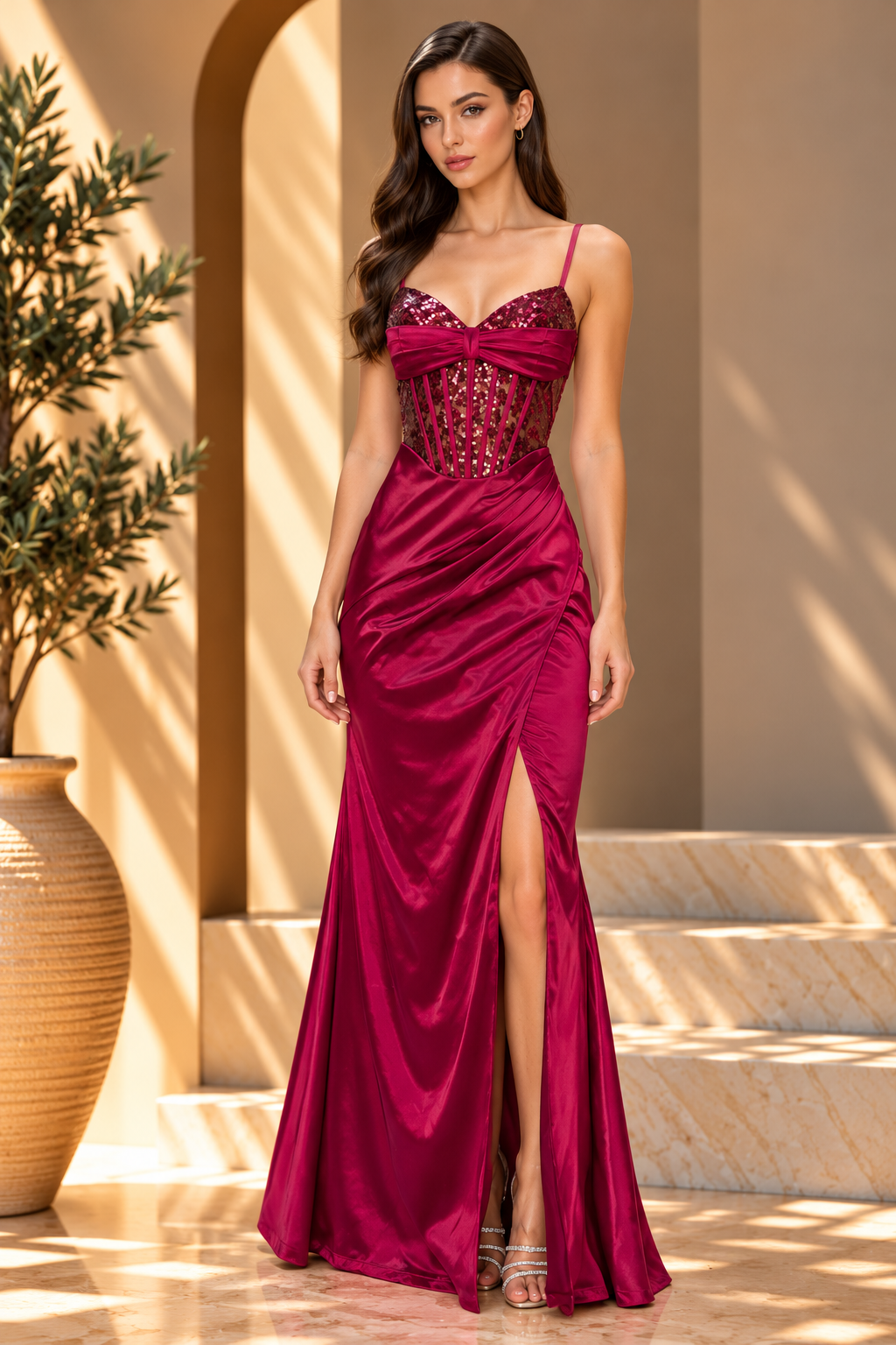 LATTICE SEQUIN SATIN CONTRAST MAXI PARTY DRESS