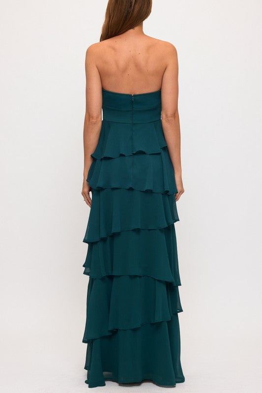ASYMMETRICAL RUFFLE TIERED MAXI DRESS