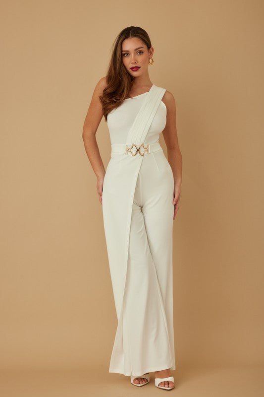 ONE SHOULDER BELTED JUMPSUIT
