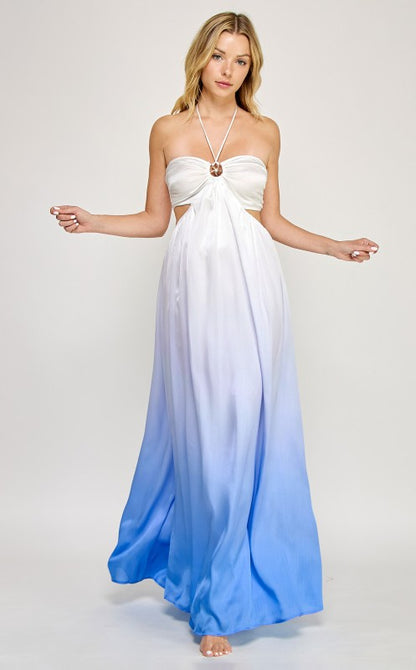 OMBRE STARFISH TRIM HALTER NECK MAXI DRESS