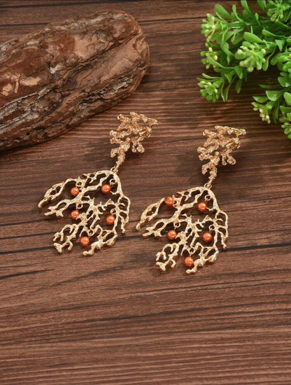 FAUX PEARL EMBEDDED CORAL EARRINGS