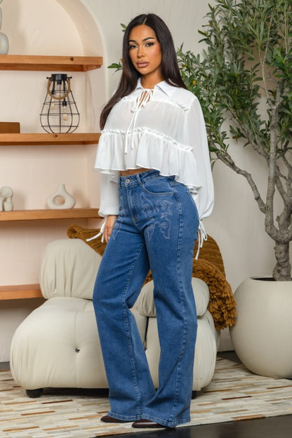 CHIFFON BOHO RUFFLE BLOUSE