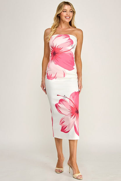 36641 SIZE / DESCRIPTION BIG TROPICAL FLOWER BANDEAU DRESS
