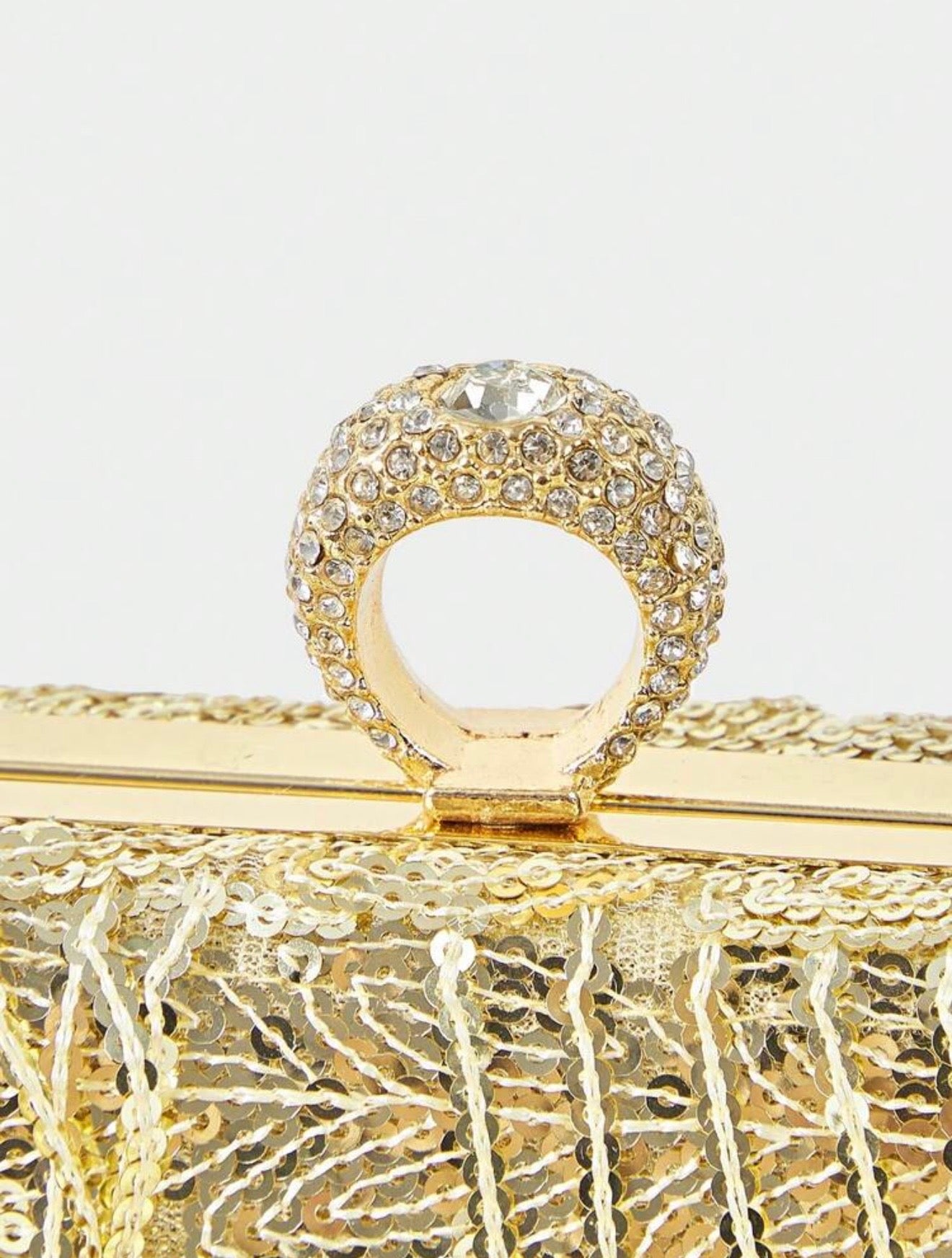 ELGANT RHINESTONE DRAWSTRING SEQUIN BOX-SHAPED EVENING CLUTCH