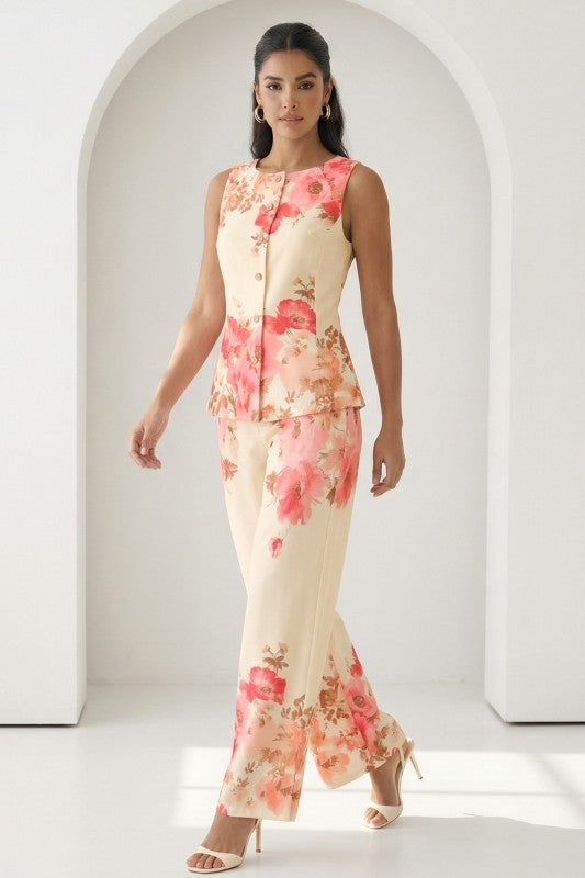 PRINTED SLEEVELESS TOP AND PANTS SET